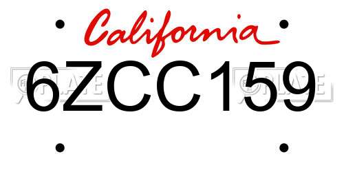 6ZCC159 California License Plate