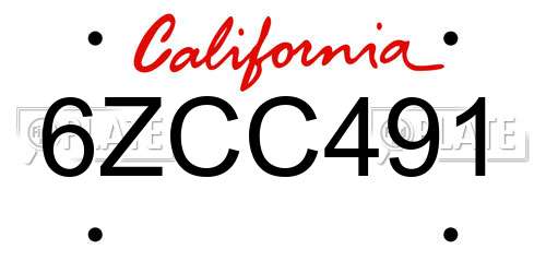 6ZCC491 California License Plate