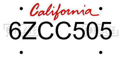 6ZCC505 California License Plate