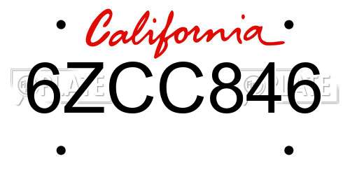 6ZCC846 California License Plate
