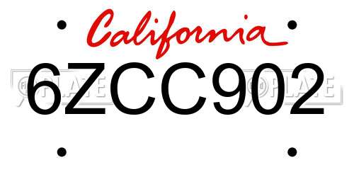 6ZCC902 California License Plate