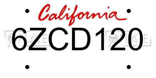 6ZCD120 California License Plate