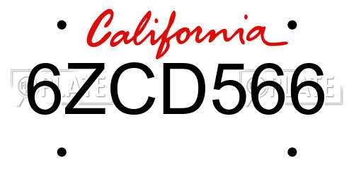 6ZCD566 California License Plate