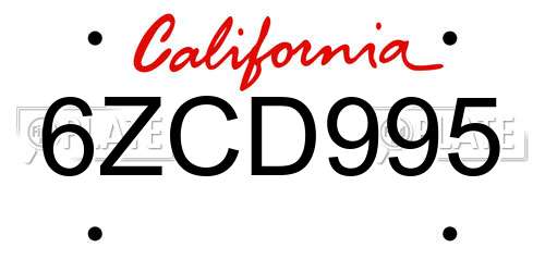 6ZCD995 California License Plate