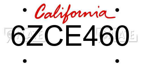 6ZCE460 California License Plate