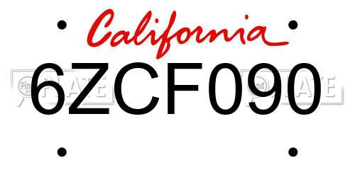 6ZCF090 California License Plate