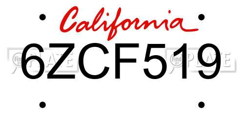 6ZCF519 California License Plate