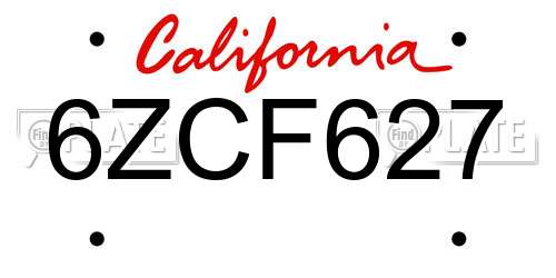 6ZCF627 California License Plate