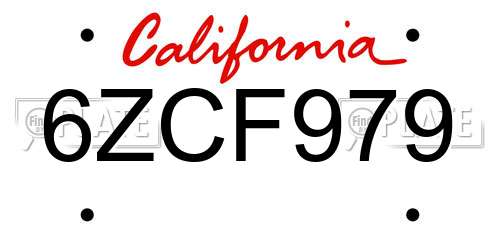6ZCF979 California License Plate