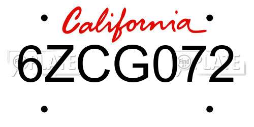 6ZCG072 California License Plate