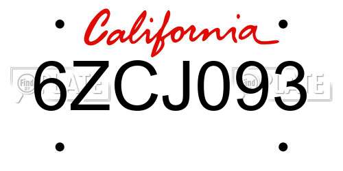 6ZCJ093 California License Plate