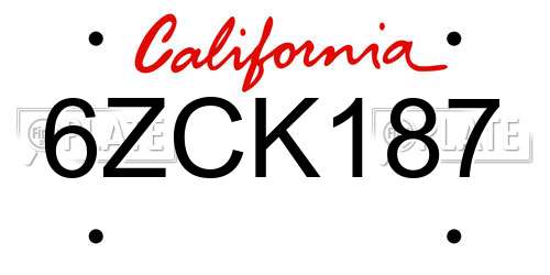 6ZCK187 California License Plate