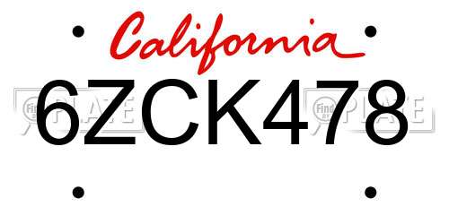 6ZCK478 California License Plate