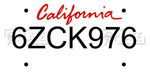 6ZCK976 California License Plate