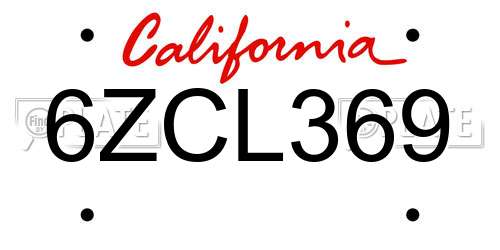 6ZCL369 California License Plate