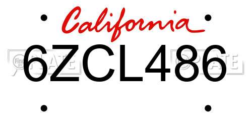 6ZCL486 California License Plate