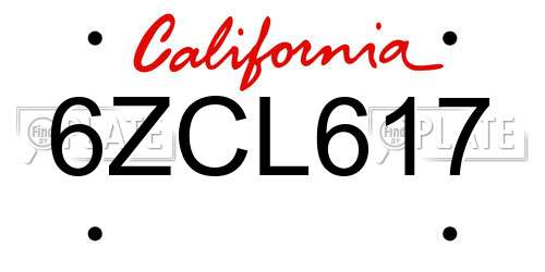 6ZCL617 California License Plate