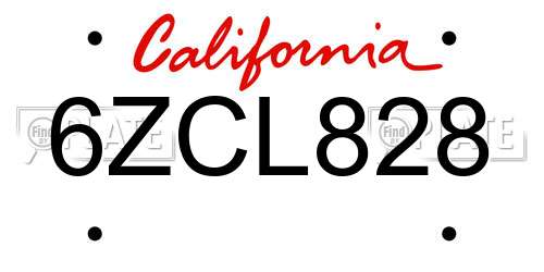 6ZCL828 California License Plate