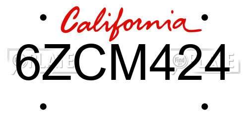 6ZCM424 California License Plate