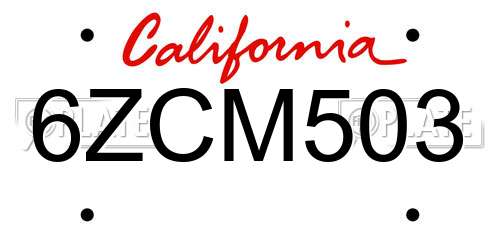 6ZCM503 California License Plate