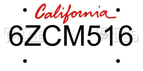6ZCM516 California License Plate
