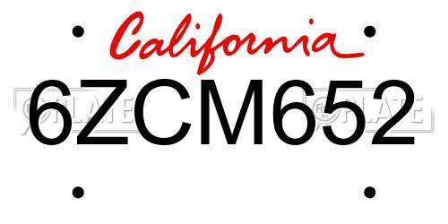 6ZCM652 California License Plate