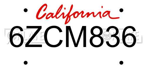 6ZCM836 California License Plate