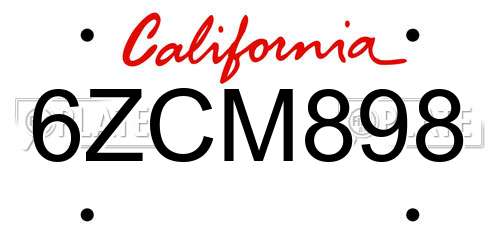 6ZCM898 California License Plate