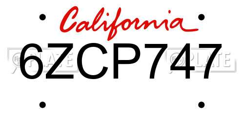 6ZCP747 California License Plate