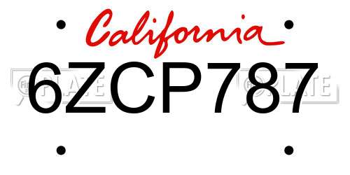 6ZCP787 California License Plate