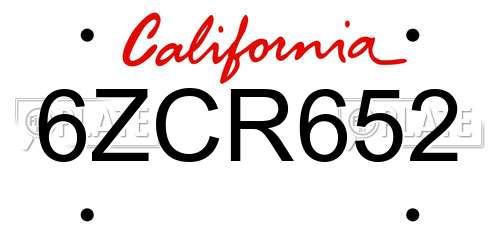 6ZCR652 California License Plate