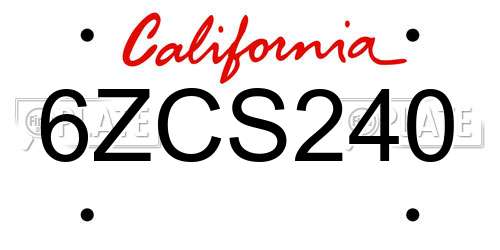6ZCS240 California License Plate