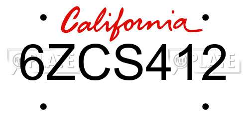6ZCS412 California License Plate
