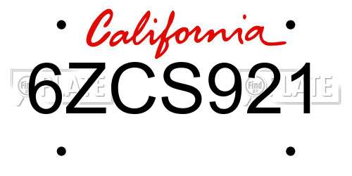 6ZCS921 California License Plate