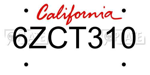 6ZCT310 California License Plate