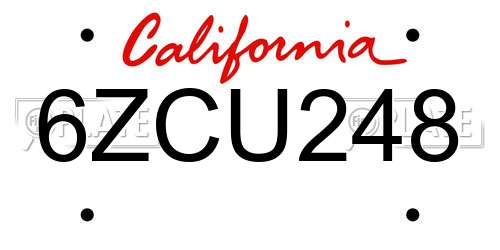 6ZCU248 California License Plate