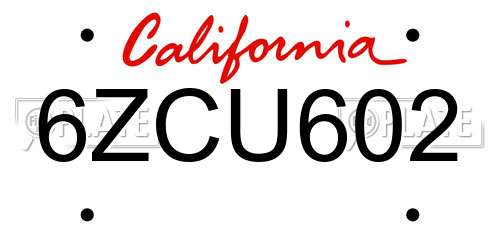 6ZCU602 California License Plate