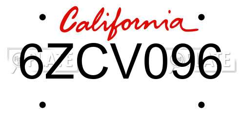 6ZCV096 California License Plate