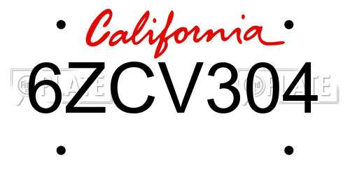 6ZCV304 California License Plate