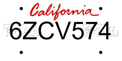 6ZCV574 California License Plate