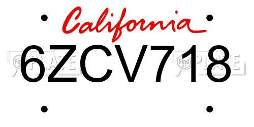 6ZCV718 California License Plate