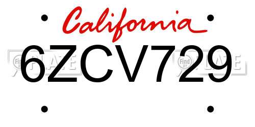 6ZCV729 California License Plate