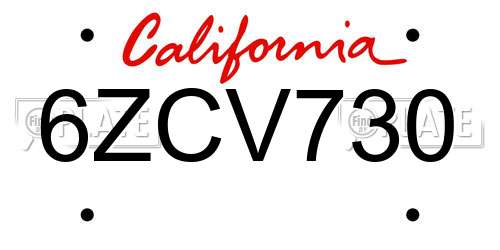 6ZCV730 California License Plate