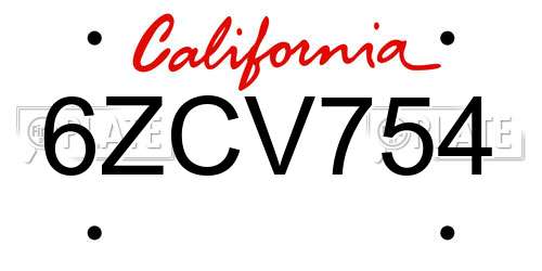 6ZCV754 California License Plate