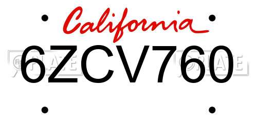 6ZCV760 California License Plate