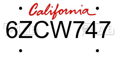 6ZCW747 California License Plate