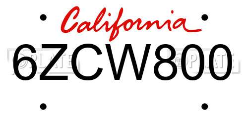 6ZCW800 California License Plate