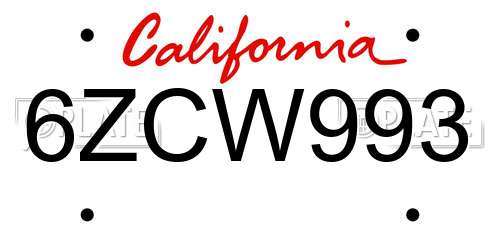 6ZCW993 California License Plate
