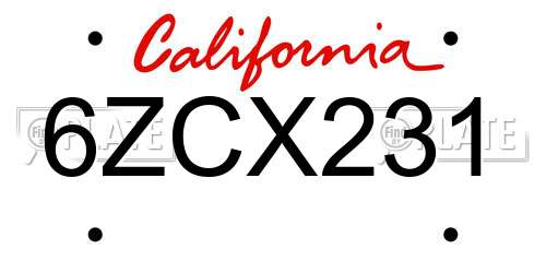 6ZCX231 California License Plate