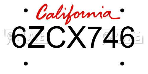 6ZCX746 California License Plate